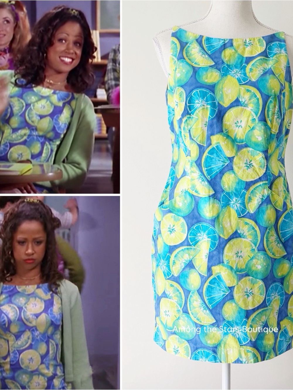 Extremely Rare 90s Vintage Lemon Citrus Print Dress ASO Dion in Clueless TV Show